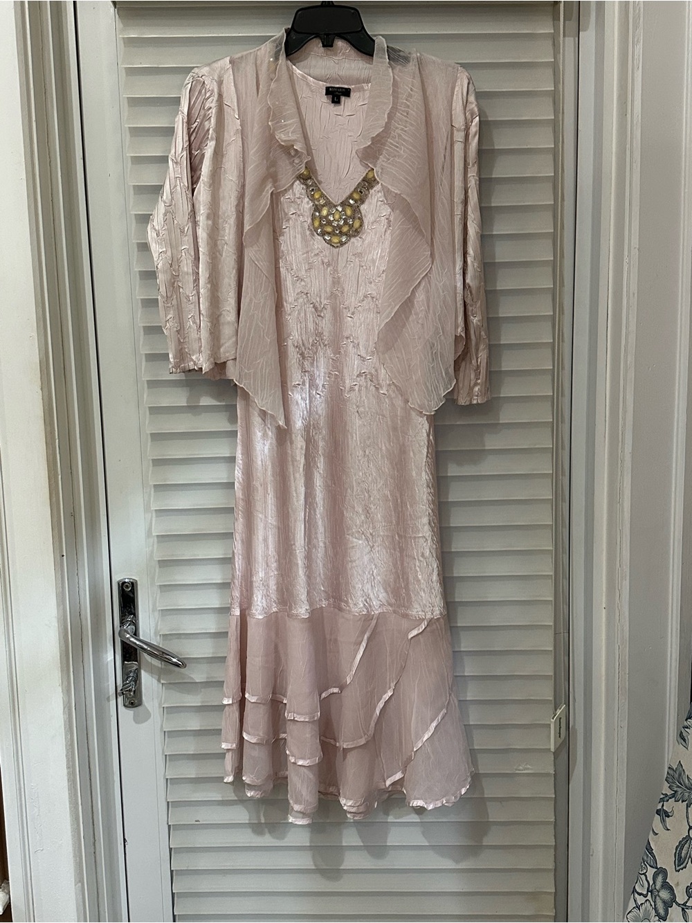 Komarov Pale Pink Layered Midi Dress with Sheer Jacket